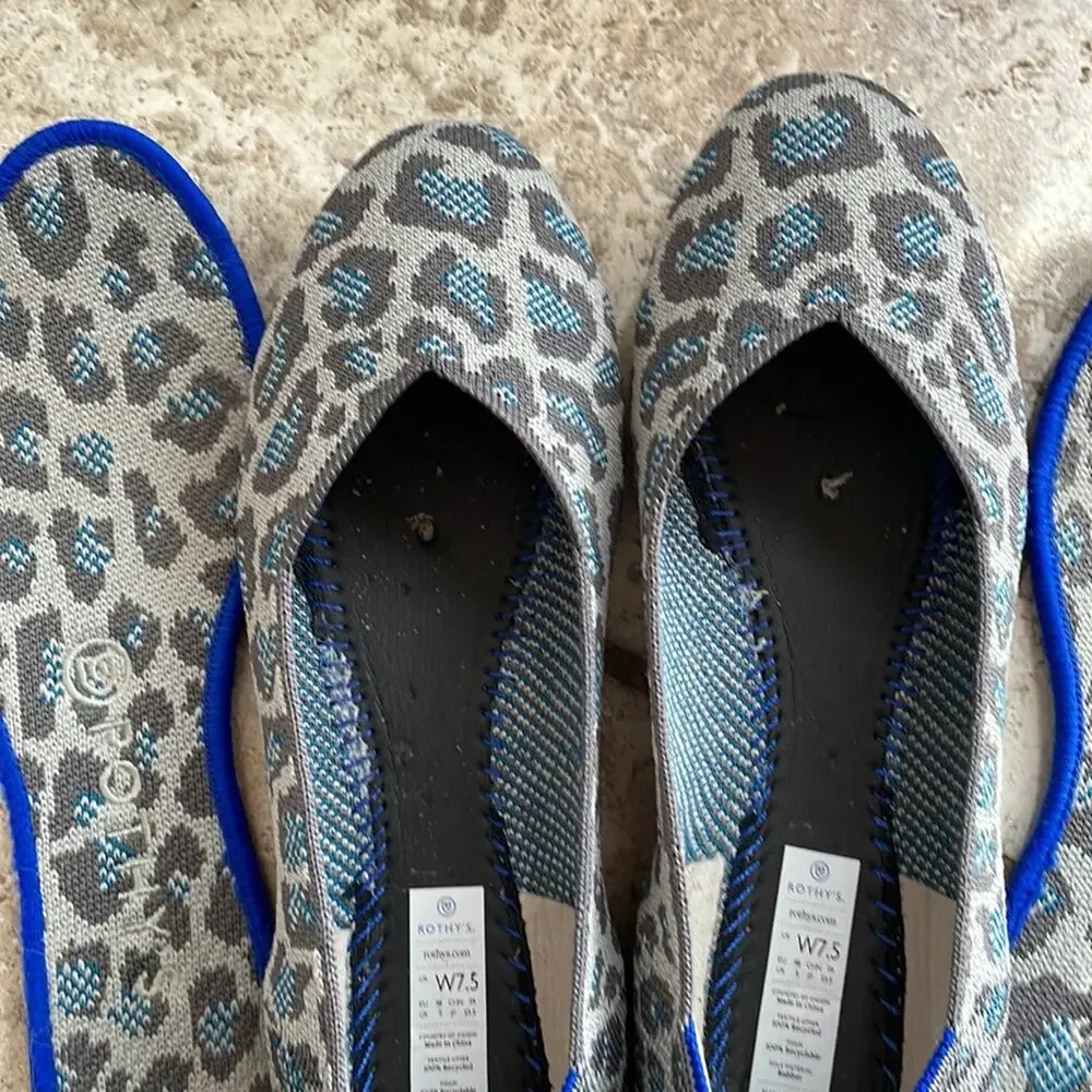 Rothy’s The Flat in Leopard Spotted Grey Blue Ballet Flat
